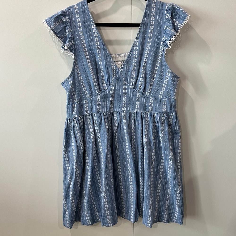 Blue Lace Trimmed Women's Dress